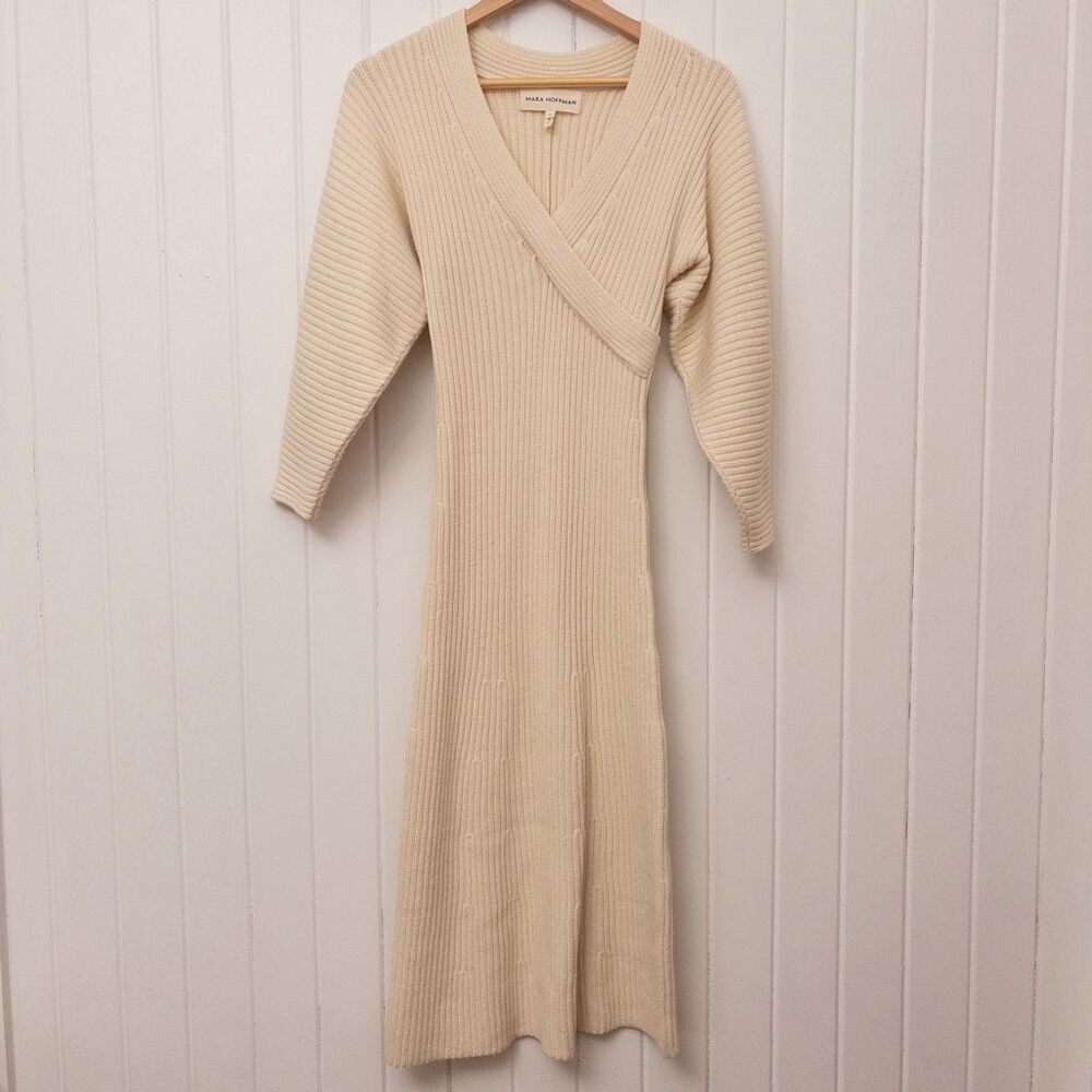 MARA HOFFMAN Samira Wrap-effect Ribbed Organic Cotton-blend Midi Dress Cream Siz - Picture 2 of 12